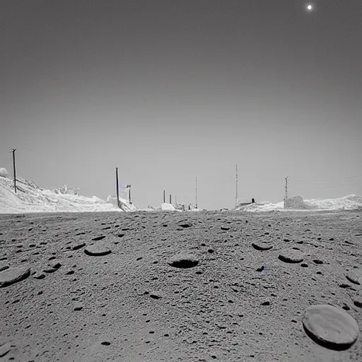 Prompt: moonwalker photo, lunar soil, city street on the moon, a detailed image of a future norilsk base, moon landscape, streetphoto