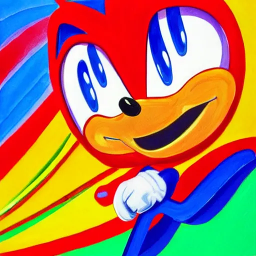 Prompt: sonic the hedgehog as imagined by peter max