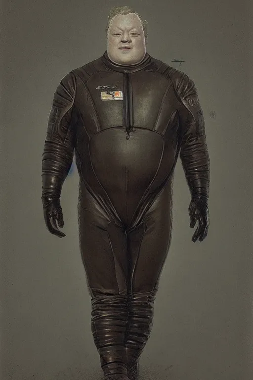 Prompt: daguerreotype of upper body portrait of baron harkonnen wearing leather spacesuit, detailed, illustration by normal rockwell, artstation character art, greg rutkowski