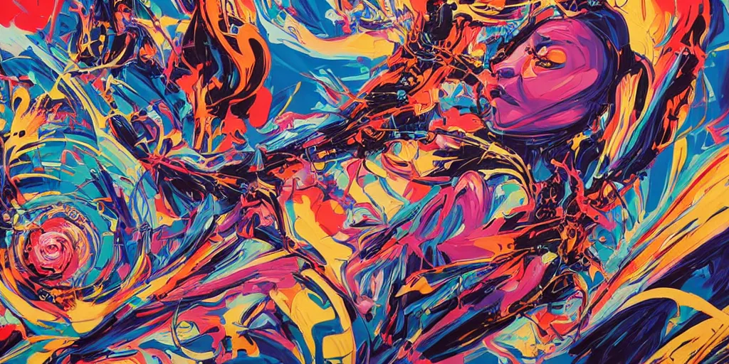 Prompt: Tristan Eaton's wallpaper, Fluid electricity, Nielly