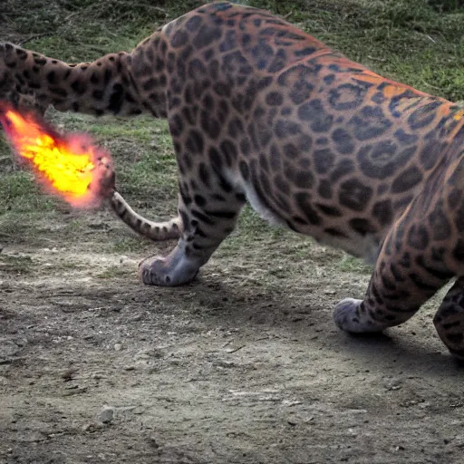 Image similar to jaguar breathing fire in a zoo global illumination