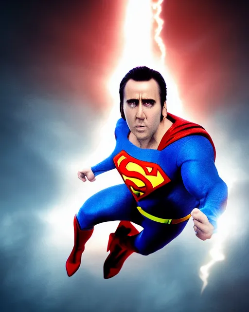 Prompt: Nicolas Cage as Superman, cinematic lighting, 4k photograph