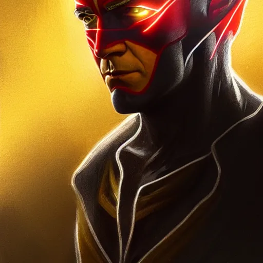 Image similar to handsome Antony Starr as Reverse Flash with glowing red eyes, western, D&D, fantasy, intricate, elegant, highly detailed, digital painting, artstation, concept art, matte, sharp focus, illustration, art by Artgerm and Greg Rutkowski and Alphonse Mucha