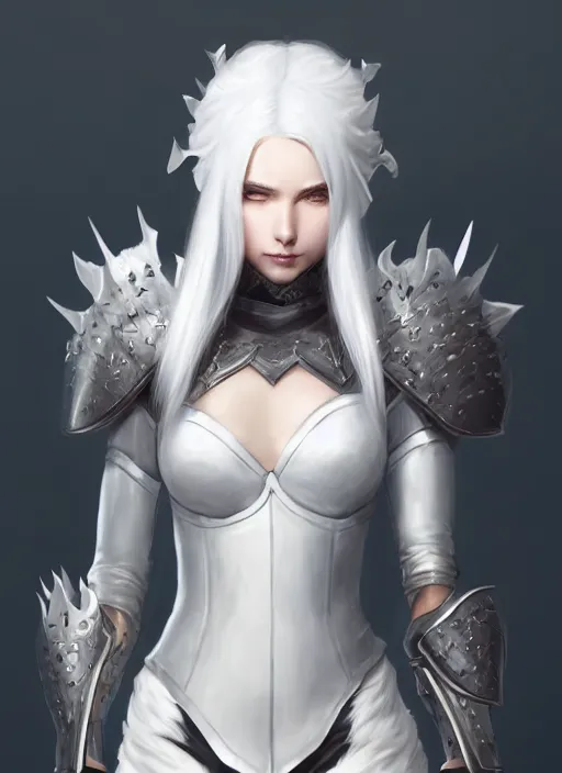 Image similar to fur - lined armor!!! beautiful and elegant white haired female!! gorgeous ayes!! character concept art, sharp focus, octane render! unreal engine 5! highly rendered!! trending on artstation!! detailed linework!! illustration by artgerm, wlop and sakimichan