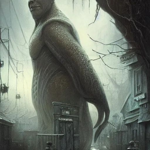 Image similar to shadow over innsmouth, painted by seb mckinnon, high detail, dramatic light, digital art, painted by greg rutkowski, promotional movie posterart, trending on artstation