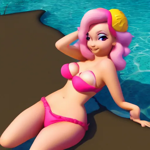 Prompt: Princess Peach bathing suite swimming, trending on ArtStation