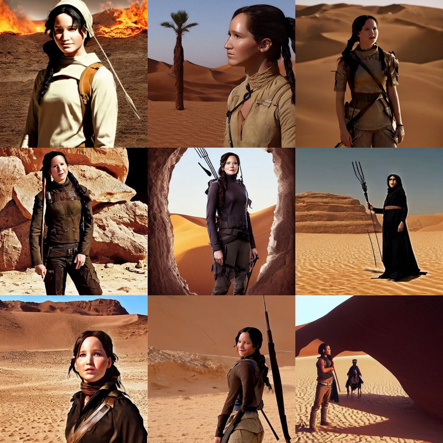 Prompt: ( ( ( ( ( katniss everdeen ) ) ) ) ) as a bedouin!!!!!!!!!! bedouin!!!!!!!!!! in the sahara desert