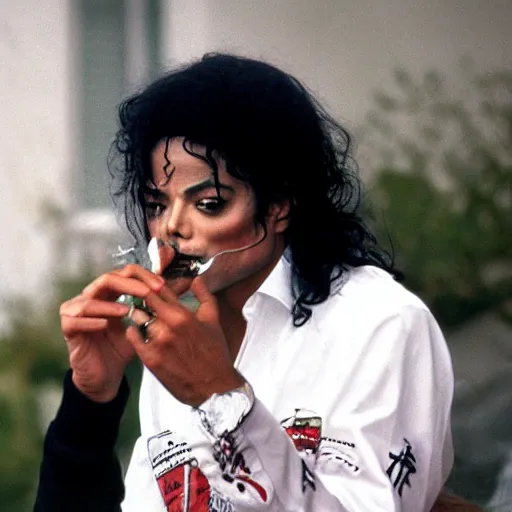 Image similar to a photograph of michael jackson smoking a joint with megan, 4 k
