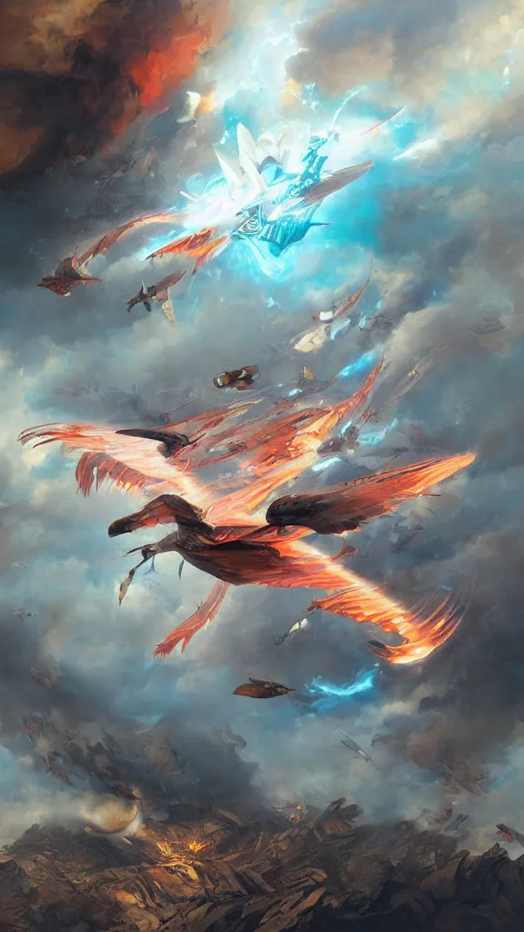 Prompt: painting of a beautiful rendition of the mythical aeros, air elemental, illustration, artistic, colorful, hyper detailed, in the style of greg rutkowski,