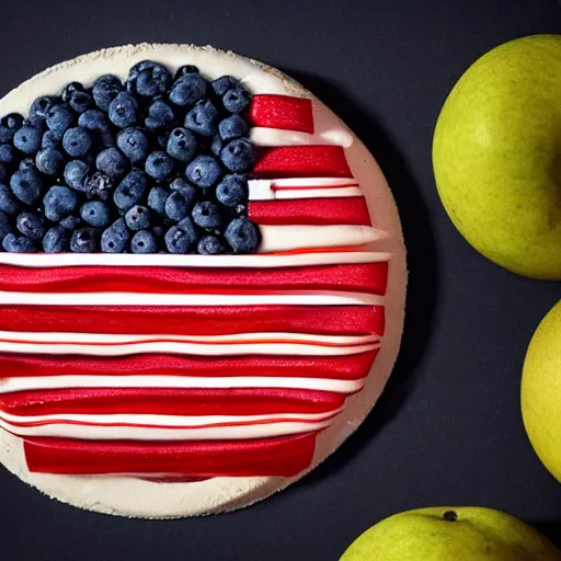 Prompt: an edible american flag made our of fruit, food photography