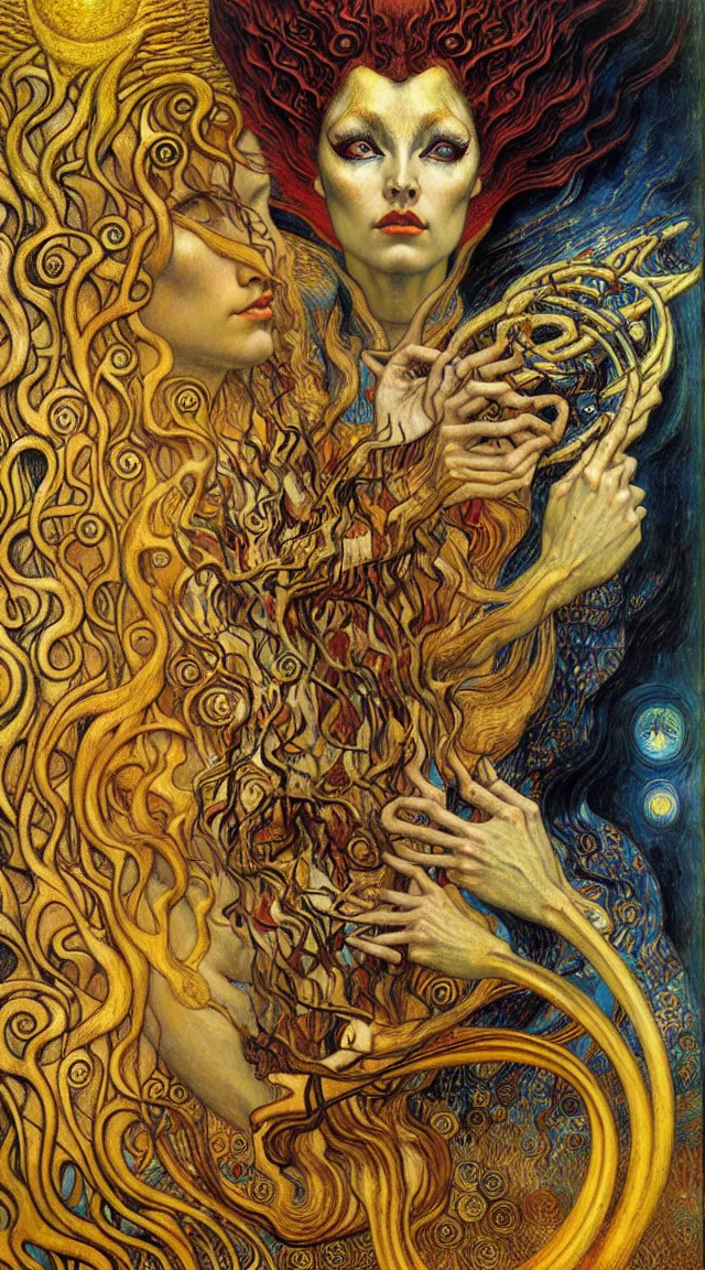 Image similar to Divine Chaos Engine by Karol Bak, Jean Delville, William Blake, Gustav Klimt, and Vincent Van Gogh, symbolist, visionary