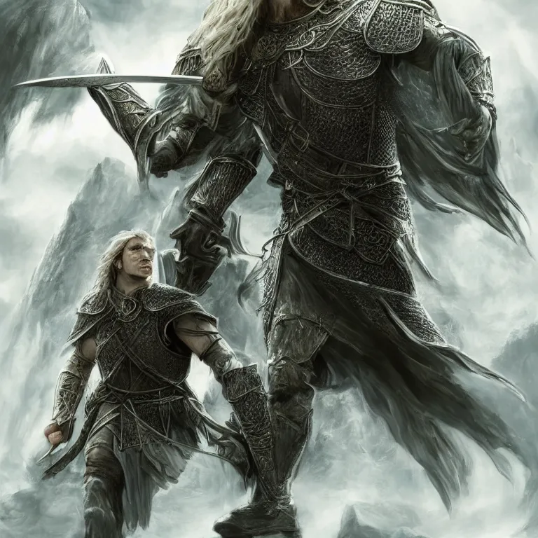 Prompt: extremely detailed fantasy art of a male human warrior, lord of the rings, poster, full body, realistic, sharp focus, 8 k high definition, insanely detailed, intricate, elegant