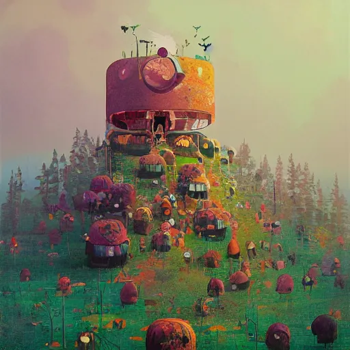 Prompt: a beautiful painting of a naturaleza alieniegena y extranas figuras, todo hecho con papel de pinata, mandala, grunge textures con explosion of color, simon stalenhag, gediminas pranckevicius