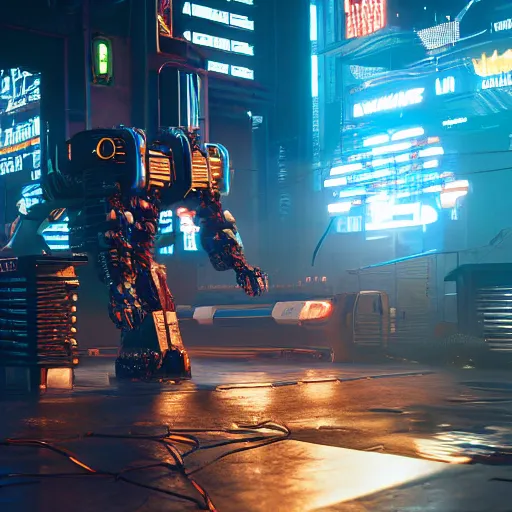 Image similar to cyborg hyena in cyberpunk 2 0 7 7, multiple wires and metal exposed, neon lights, volumetric lighting