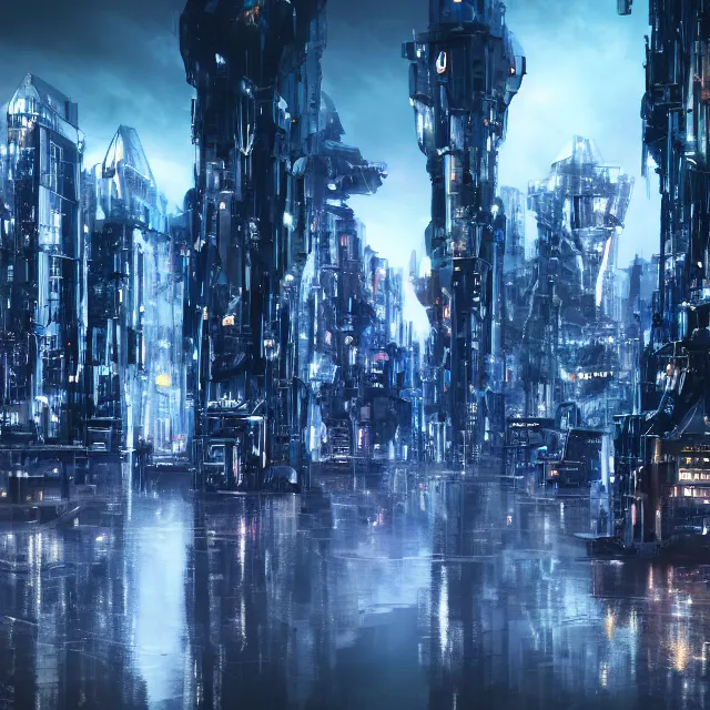 Image similar to futuristic city, during rainstorm, detailed, 4 k