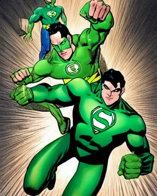 Prompt: supermen dressed like green lantern