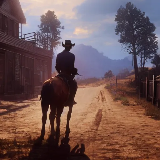 Prompt: oil painting of cowboy clint eastwood in rdr 2, western town, dusty street, sunrays, dramatic, very very very beautiful art