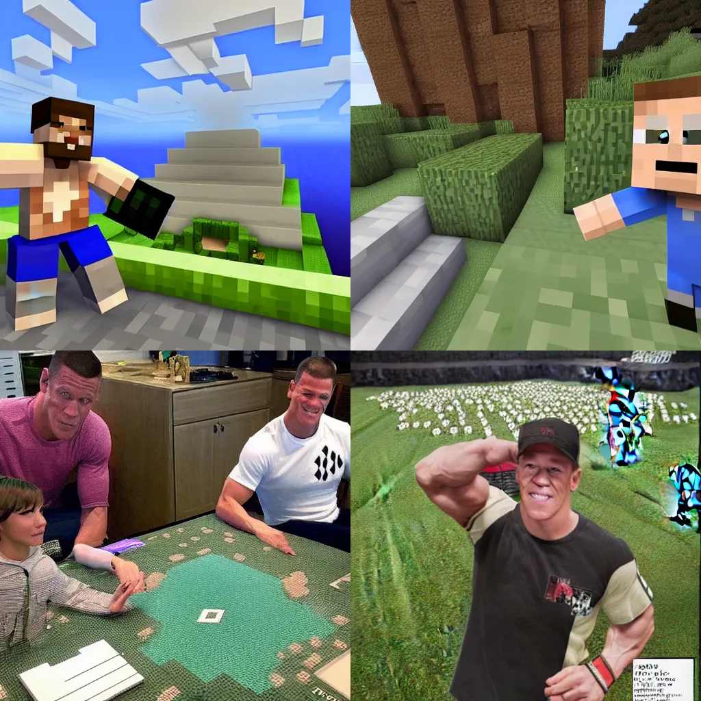 Prompt: john cena finding diamonds in minecraft