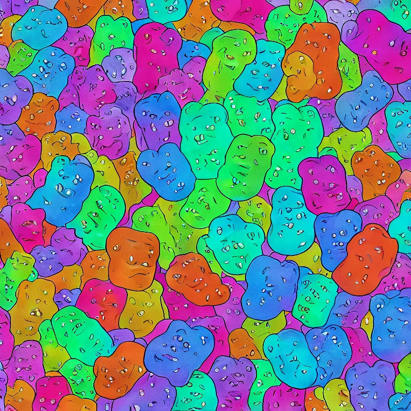 Prompt: iridescent gummy bear, in the style of dustin nguyen, digital illustration, intricate, trending on artstation