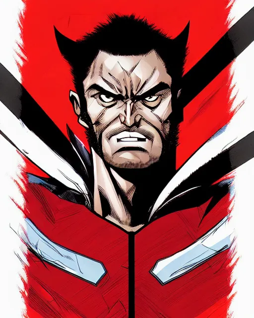 Image similar to portrait comic art of marvels wolverine, black and red color scheme, by inhyuck lee