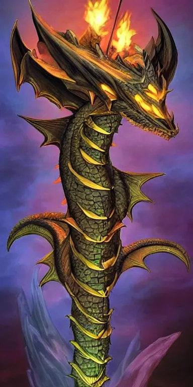 Image similar to draconic staff, dragon staff,((((((((((((((dragon head))))))))))))))) on top of the staff, ((((dragon head)))) on top of the magic staff!!!!!!!!!!, glowing draconic staff, epic fantasy style art, fantasy epic digital art, epic fantasy weapon art, wallpaper style art