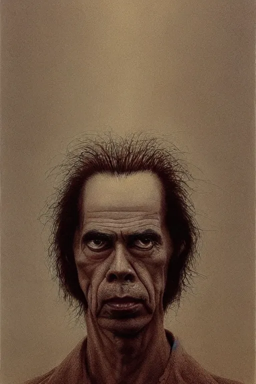 Image similar to portrait of Nick Cave by Zdzislaw Beksinski