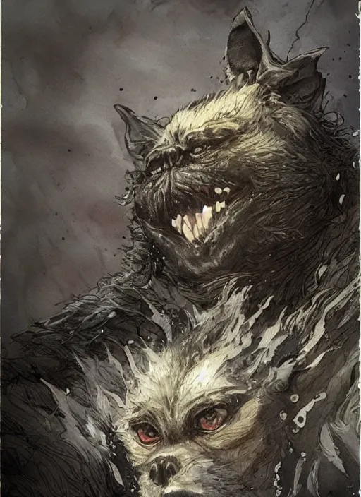 Prompt: a werepug, watercolor, dramatic lighting, cinematic, establishing shot, extremely high detail, foto realistic, cinematic lighting, pen and ink, intricate line drawings, by Yoshitaka Amano, Ruan Jia, Kentaro Miura, Artgerm, post processed, concept art, artstation, matte painting, style by eddie mendoza, raphael lacoste, alex ross