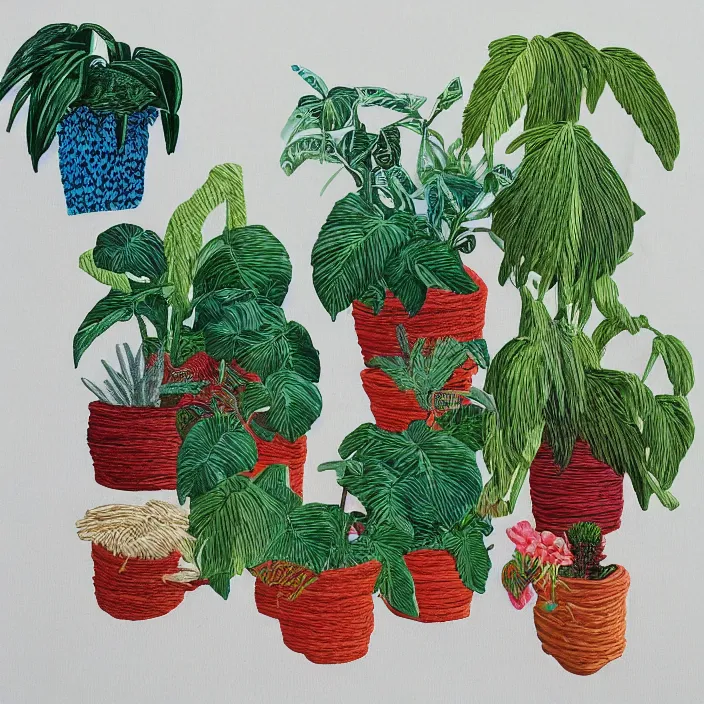 Prompt: exotic house plants. embroidery, painting by ardon mordecai