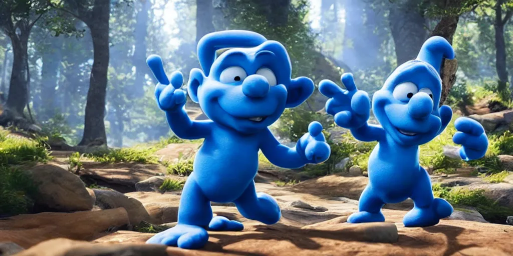 Prompt: smurfs in the unreal engine, 8k, high detail, volumetric lighting, lensflare