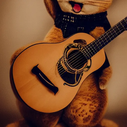 Prompt: cute fat cat playing guitar, studio photography