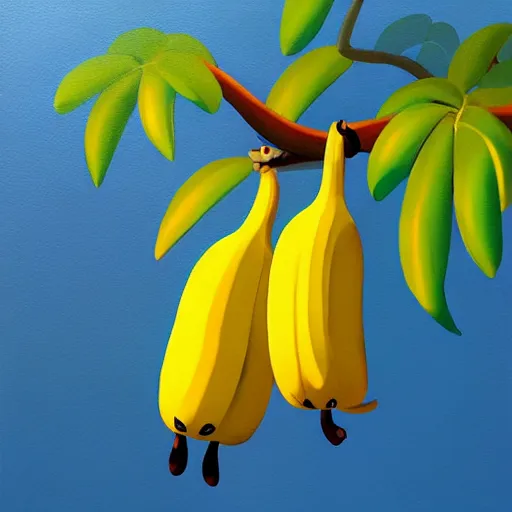 Prompt: goro fujita ilustration yellow bananas hanging from a tree, painting by goro fujita, sharp focus, highly detailed, artstation