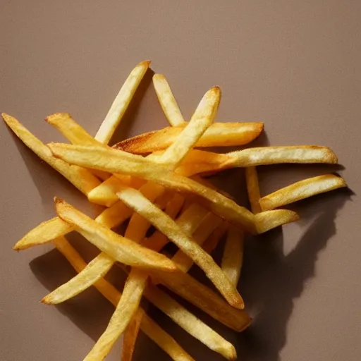 Image similar to photo of [ a single salted french fry chip ] shaped like that looks like stephen fry as a pixar character hybrid intercross mix cinematic lighting