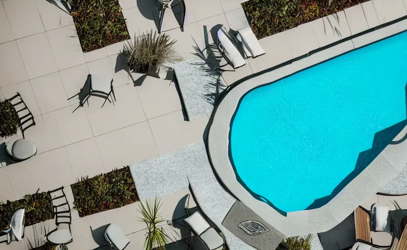 Image similar to top view of a pool, natural light, cinematic lighting, 8 k