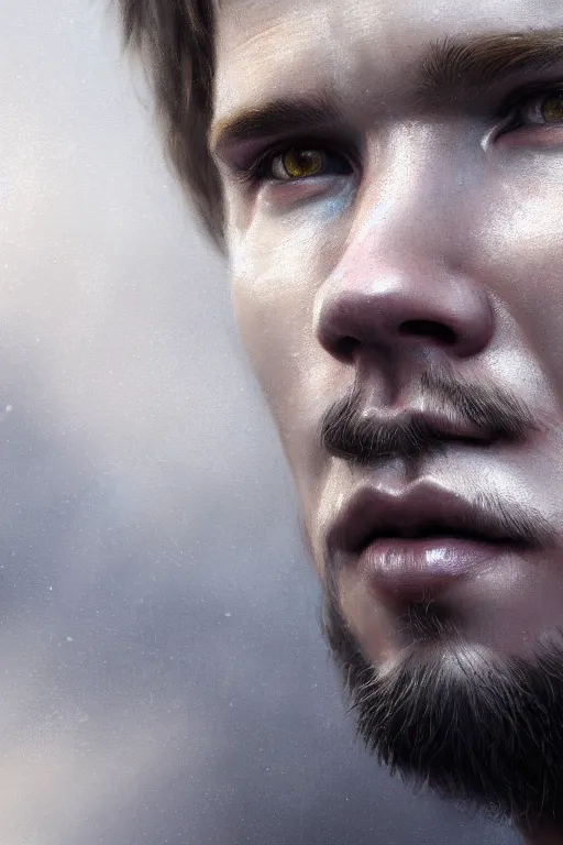 Image similar to ultra detailed close up facial portrait of ryan kwanten, extremely detailed digital painting, in the style of fenghua zhong and ruan jia and jeremy lipking and peter mohrbacher, mystical colors, rim light, beautiful lighting, 8 k, stunning scene, raytracing, octane, trending on artstation