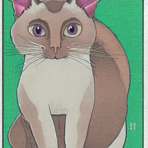 Image similar to an illustration of a siamese cat, by ken sugimori in 1 9 9 8.