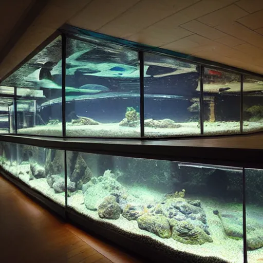 Image similar to aquarium, interior in the brutalist style