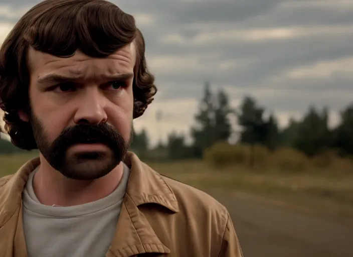 Image similar to film still of jim hopper as mike wheeler in stranger things, 8 k