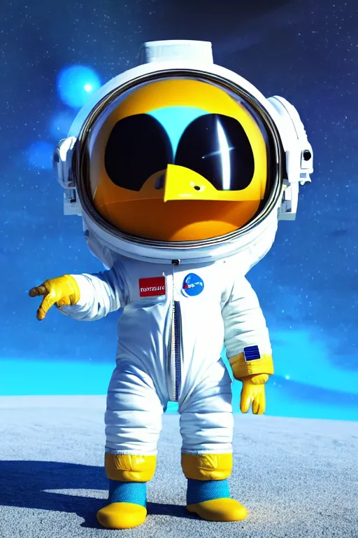 Image similar to a lonely chicken wearing a space suit without helmet in a alien planet, profile picture, digital art, concept art, trending on DeviantArt, highly detailed, high quality, 4K, cartoon, high coherence, path traced, blue sky in the background, octane render, digital painting, no helmet, masterpiece, anatomically correct, hyperrealistic