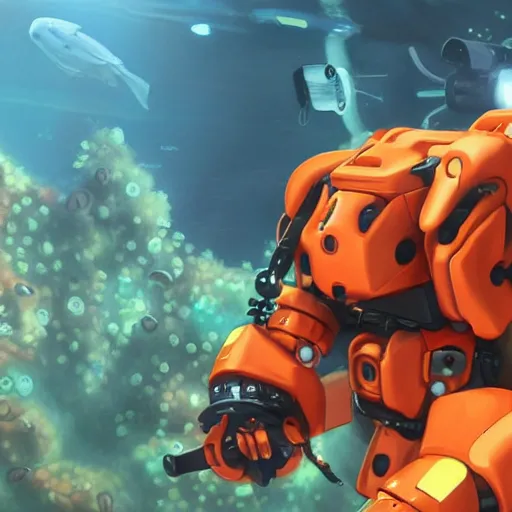 Image similar to a goldfish piloting a mech suit,