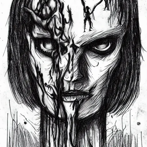 Image similar to the stranger. horror, sketch, hand drawn, mysterious, creepy