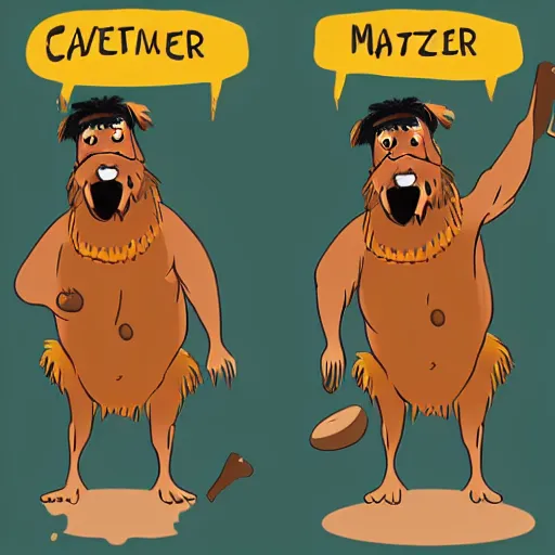 Image similar to Rottweiler wearing caveman attire, cartoon