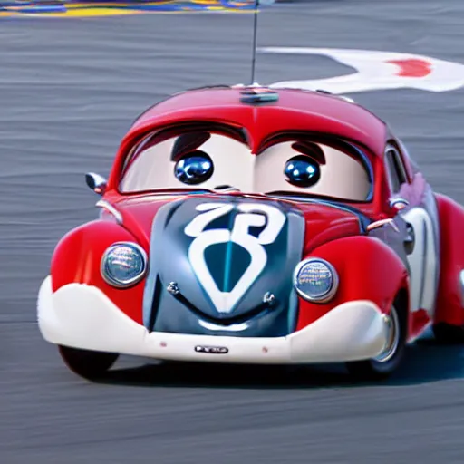 Image similar to close - up sports shot of'herbie the love bug'race car imax, 7 0 mm, movie still