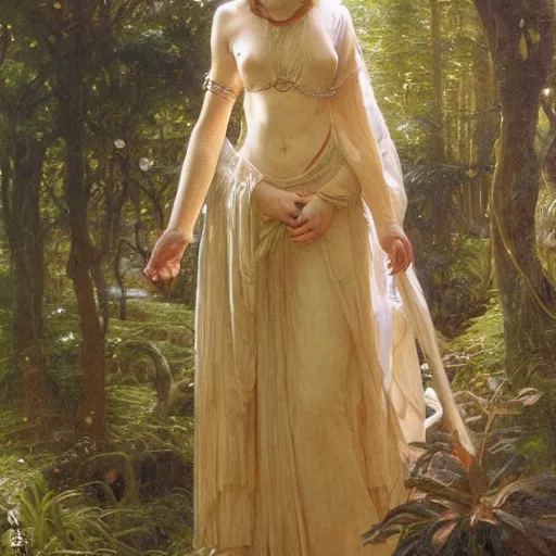 Image similar to a detailed, beautiful portrait oil painting of someone who looks an 1 8 - year old gemma ward, with a hurt expression, wearing intricate, full - plate iridescent armor in an ancient forest, by donato giancola, john williams waterhouse, and william adolphe bouguereau