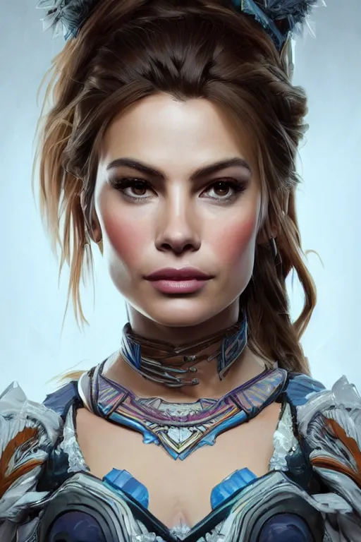 Image similar to symmetry!! portrait of sofia vergara in the style of horizon zero dawn, machine face, intricate, elegant, highly detailed, digital painting, artstation, concept art, smooth, sharp focus, illustration, art by artgerm and greg rutkowski and alphonse mucha, 8 k