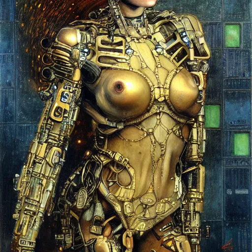 Image similar to well - armed cybernetic female supersoldier, intricate detail, klimt, royo, whealan,