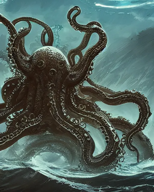 Image similar to A transparent Kraken in the sea, highly detailed, fantasy art, monster art, in the style of greg rutkowski, illustration, epic, fantasy, intricate, hyper detailed, artstation, concept art, smooth, sharp focus, ray tracing