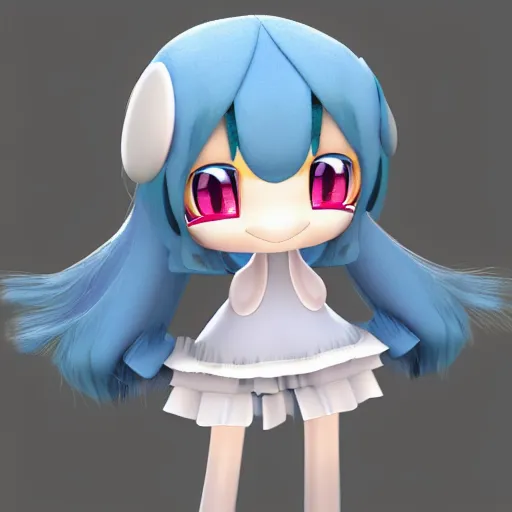 Image similar to cute fumo plush of a girl who is energetic, anime girl, stylized rendering, vray