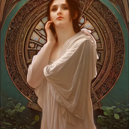 Prompt: beautiful ghost girl floating in a chapel, intricate, art by artgerm and greg rutkowski and alphonse mucha and william - adolphe bouguereau, high detailed, 4 k,