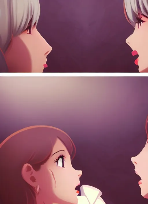 Prompt: two beautiful mothers taunting each other, gorgeous faces, smooth, cinematic lighting, detailed anime art