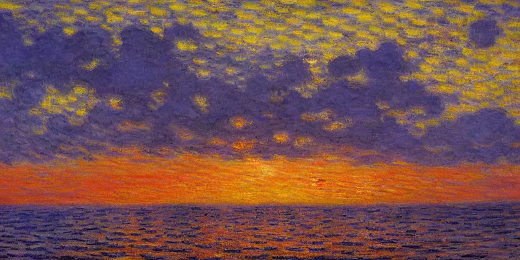 Image similar to a beautiful mexican coast in a sunset, dramatic lighting, painted by claude monet